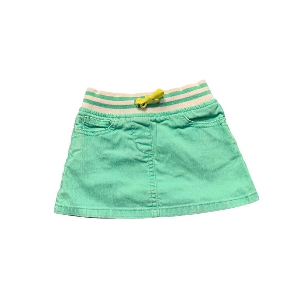 Mini Boden Girls Mint Green Denim Skirt Heart Pockets Striped Waist 2-3Y